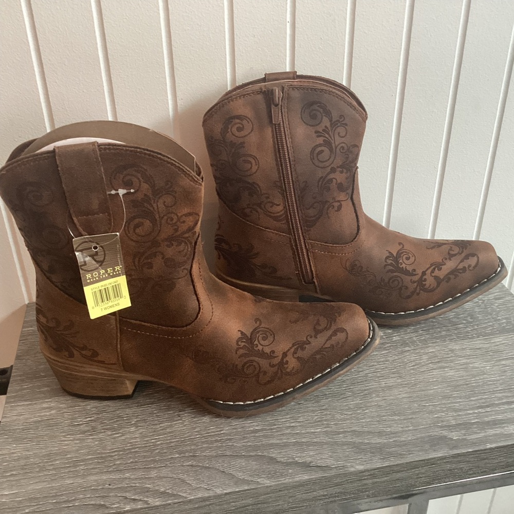 Roper Short Stuff Embroidery Round Toe Western Boot sz7 - Picture 6 of 15